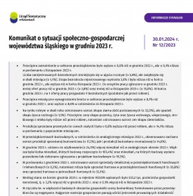 Komunikat o sytuacji społeczno-gospodarczej województwa śląskiego w grudniu 2023 - okładka w formacie JPG