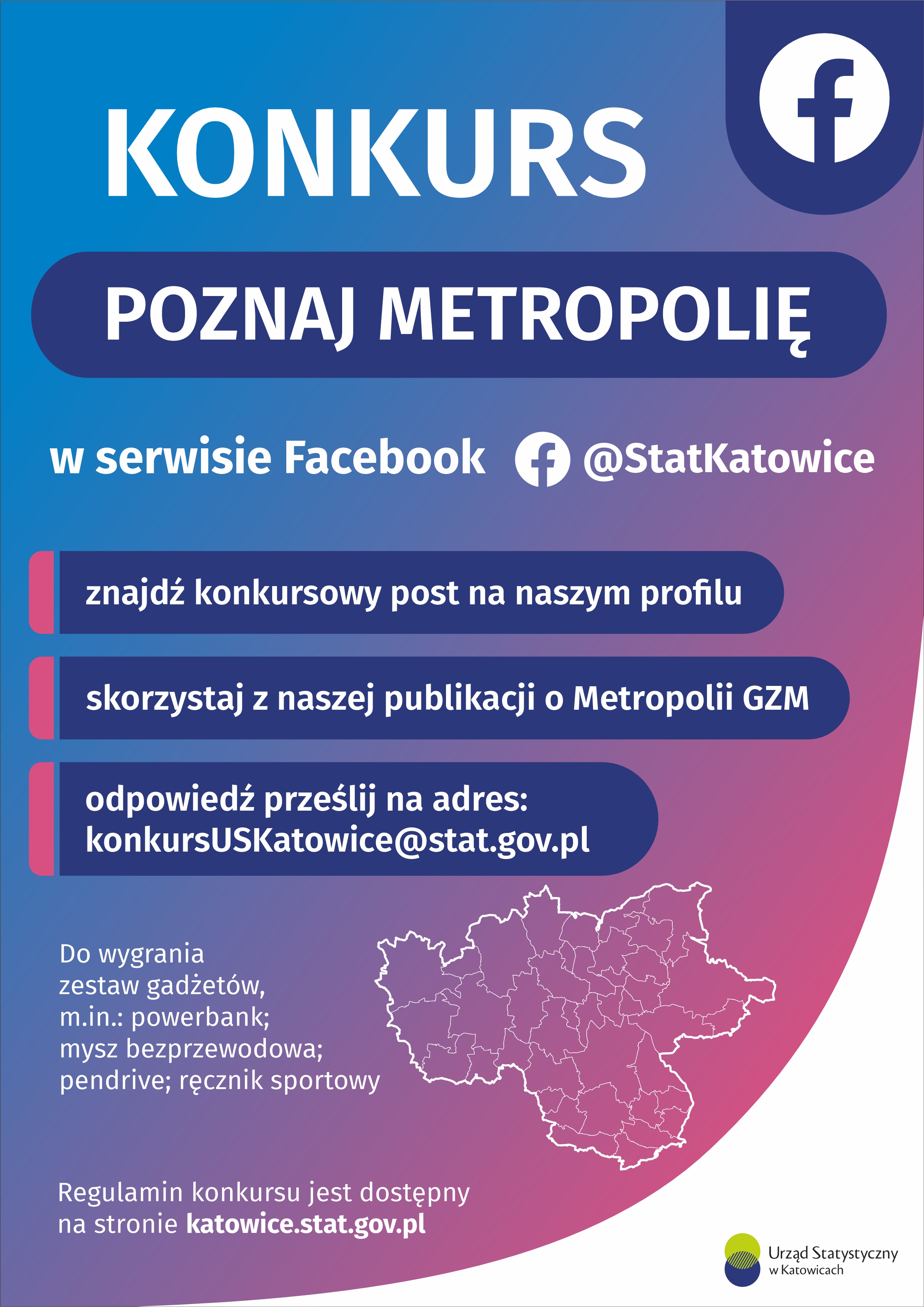 Konkurs „Poznaj Metropolię” na profilu Urzędu Statystycznego w Katowicach w serwisie Facebook
