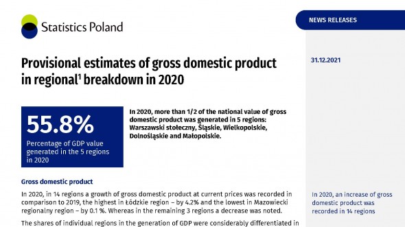1st page Provisional estimates of gross domestic product in regional  breakdown in 2020