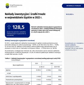 Nakłady inwestycyjne i środki trwałe w województwie śląskim w 2022 r. - 1 strona