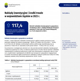 Nakłady inwestycyjne i środki trwałe w województwie śląskim w 2023 r. - 1 strona