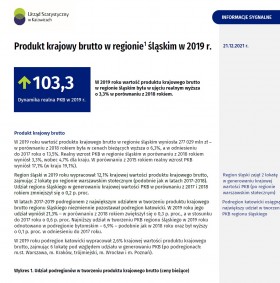 pierwsza strona opracowania sygnalnego Produkt krajowy brutto w regionie śląskim w 2019 r.