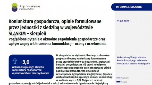 Koniunktura gospodarcza w województwie śląskim - sierpień 2023 r.