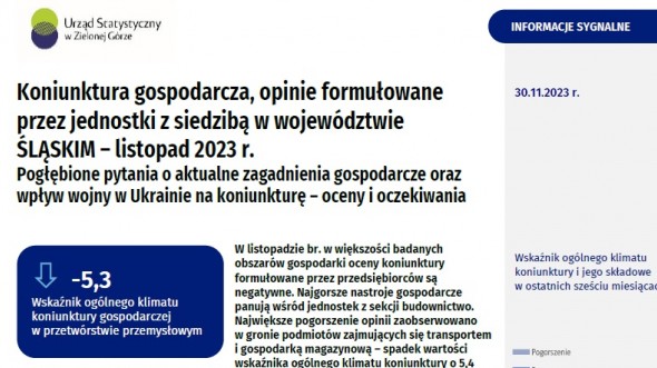 Koniunktura gospodarcza w województwie śląskim - listopad 2023 r. - 1 strona