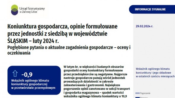 Koniunktura gospodarcza w województwie śląskim - luty 2024 r.