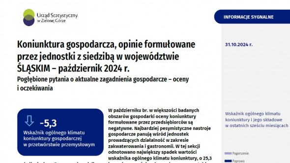 Koniunktura gospodarcza w województwie śląskim - październik 2024 r.