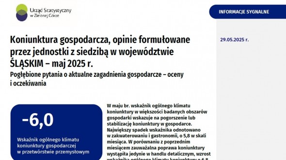 Koniunktura gospodarcza w województwie śląskim - maj 2025 r.