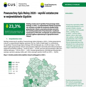 Powszechny Spis Rolny 2020 - wyniki ostateczne w województwie śląskim - cz. I