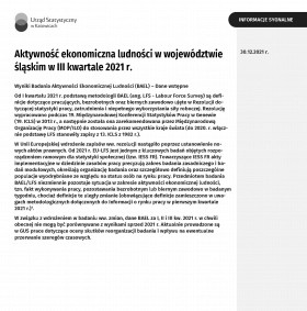 okładka Aktywność ekonomiczna ludności w województwie śląskim 2021 (III kwartał 2021)