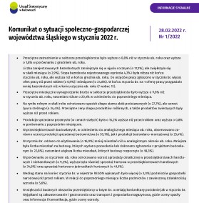 Komunikat o sytuacji społeczno-gospodarczej województwa śląskiego w styczniu 2022 r. - pierwsza strona informacji sygnal