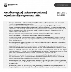 Komunikat o sytuacji społeczno-gospodarczej województwa śląskiego w marcu 2022