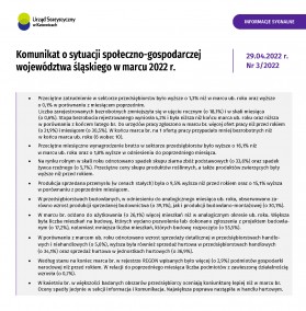 Komunikat o sytuacji społeczno-gospodarczej województwa śląskiego w marcu 2022