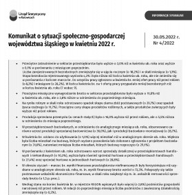 Komunikat o sytuacji społeczno-gospodarczej województwa śląskiego w kwietniu 2022 r. - okładka