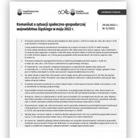 Komunikat o sytuacji społeczno-gospodarczej województwa śląskiego w maju 2022 r.