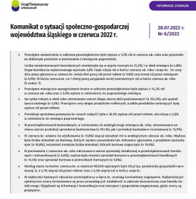 Komunikat o sytuacji społeczno-gospodarczej województwa śląskiego w lipcu 2022 r. okładka