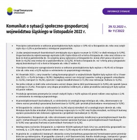 Komunikat o sytuacji społeczno-gospodarczej województwa śląskiego w listopadzie 2022 r. - 1 strona