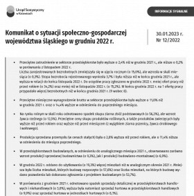 Komunikat o sytuacji społeczno-gospodarczej województwa śląskiego w grudniu 2022 r.