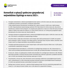 Komunikat o sytuacji społeczno-gospodarczej województwa śląskiego w marcu 2023 r. - 1 strona