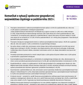 Komunikat o sytuacji społeczno-gospodarczej województwa śląskiego w październiku 2023 r. - 1 strona