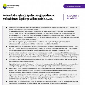 Komunikat o sytuacji społeczno-gospodarczej województwa śląskiego w listopadzie 2023 r. - 1 strona