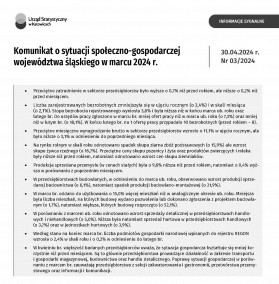 Komunikat o sytuacji społeczno-gospodarczej województwa śląskiego w marcu 2024 r. - 1 strona