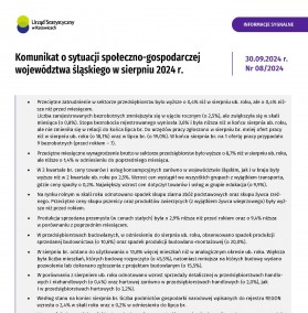 Komunikatu o sytuacji społeczno-gospodarczej województwa śląskiego w sierpniu 2024 r - 1 strona