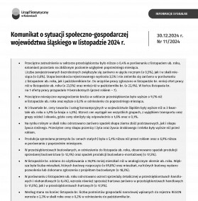 Komunikat o sytuacji społeczno-gospodarczej województwa śląskiego w listopadzie 2024 r.