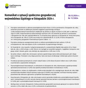 Komunikat o sytuacji społeczno-gospodarczej województwa śląskiego w listopadzie 2024 r.