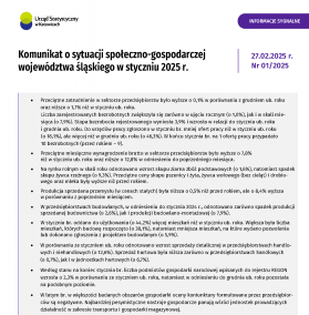 Komunikat o sytuacji społeczno-gospodarczej województwa śląskiego w styczniu 2025 r. - 1 strona