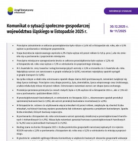 Komunikat o sytuacji społeczno-gospodarczej województwa śląskiego w listopadzie 2025 r.