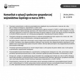 Komunikat o sytuacji społeczno-gospodarczej województwa śląskiego w marcu 2019